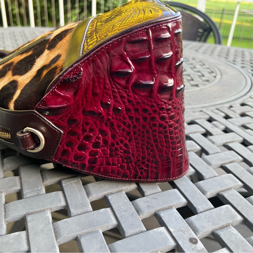 Brahmin Hudson Wine Granada Leopard Satchel - Picture 5 of 16